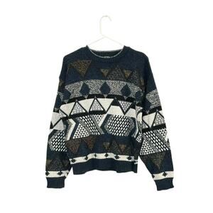 VTG 90s EXPRESSIONS Mens Medium Geometric Knit Dad Grandpa Crewneck Sweater
